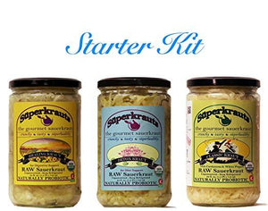 Starter kit combo-pack: raw fermented sauerkraut, organic, probiotic, kosher and unpasteurized No shipping charges with this combo pack.